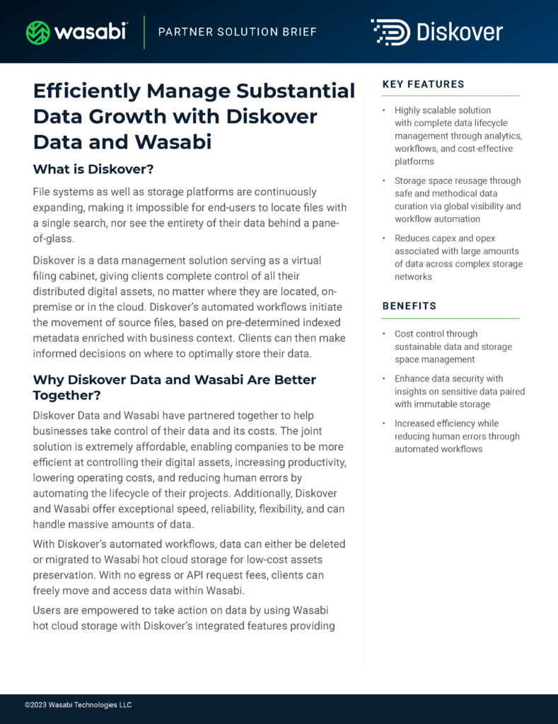 Diskover Data and Wasabi Partner Solution Brief page 1