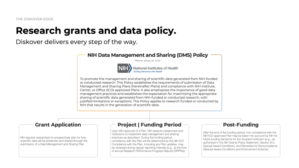 Diskover Life Science Edition - Research Grants and Data Policy