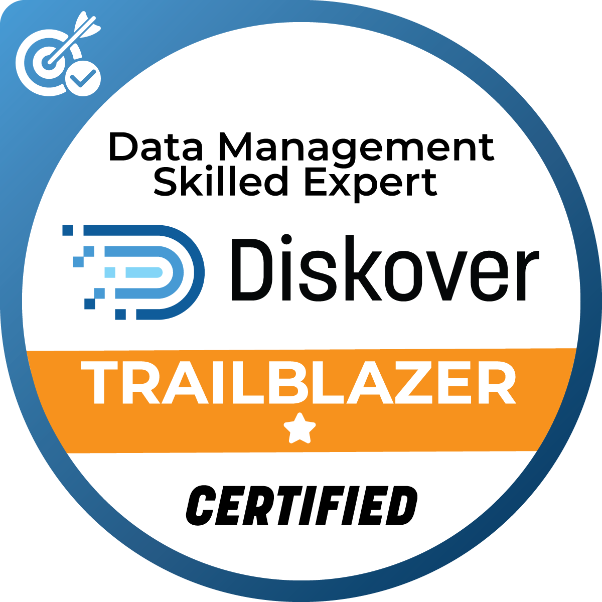 Diskover Certification Badge for Data Management Skilled Expert: Level 1 Trailblazer