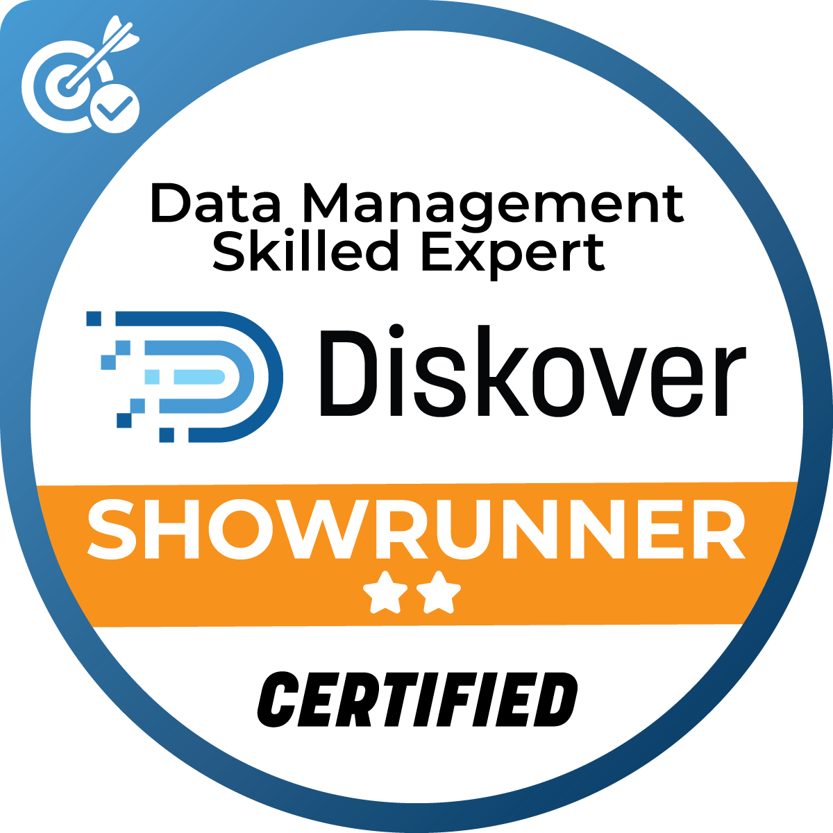 Diskover Certification Badge for Data Management Skilled Expert: Level 2 Showrunner