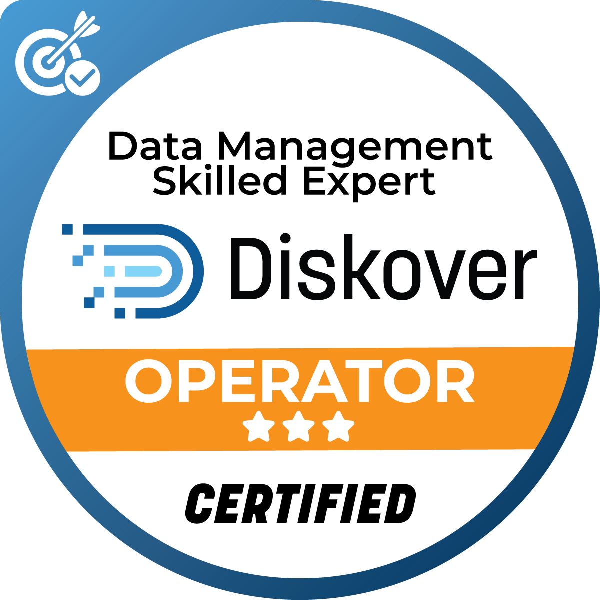 Diskover Certification Badge for Data Management Skilled Expert: Level 3 Operator