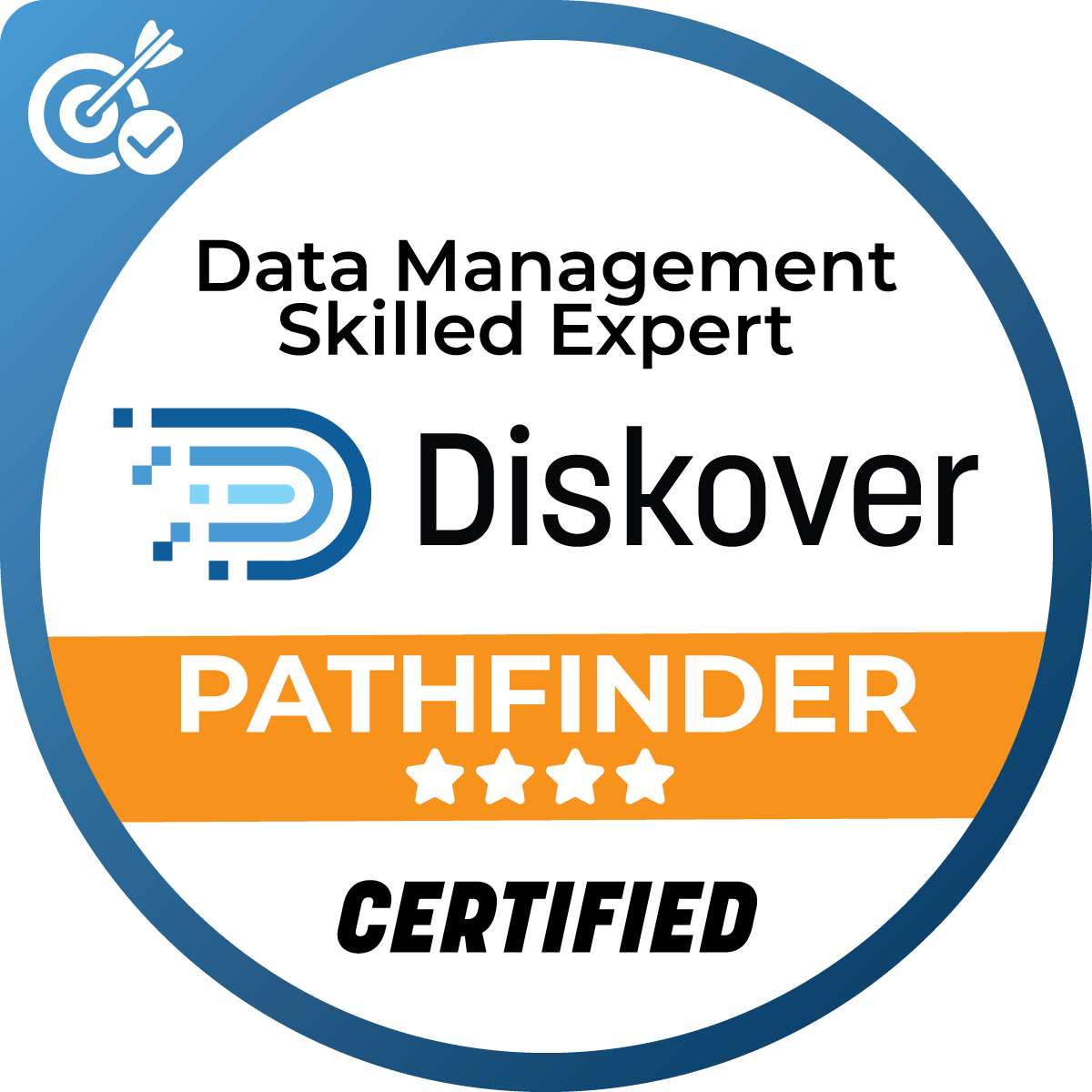Diskover Certification Badge for Data Management Skilled Expert: Level 4 Pathfinder
