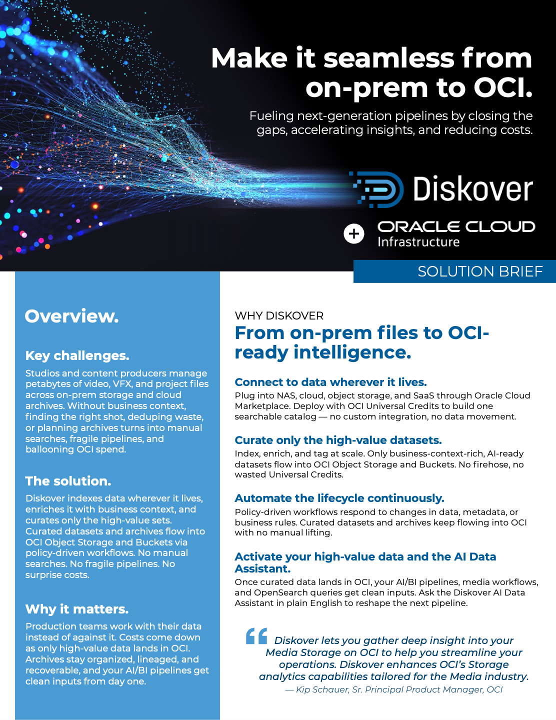 Index, enrich, and orchestrate unstructured data for OCI Object Storage, OpenSearch, and AI/BI pipelines. Reduce costs and automate media workflows with Diskover.