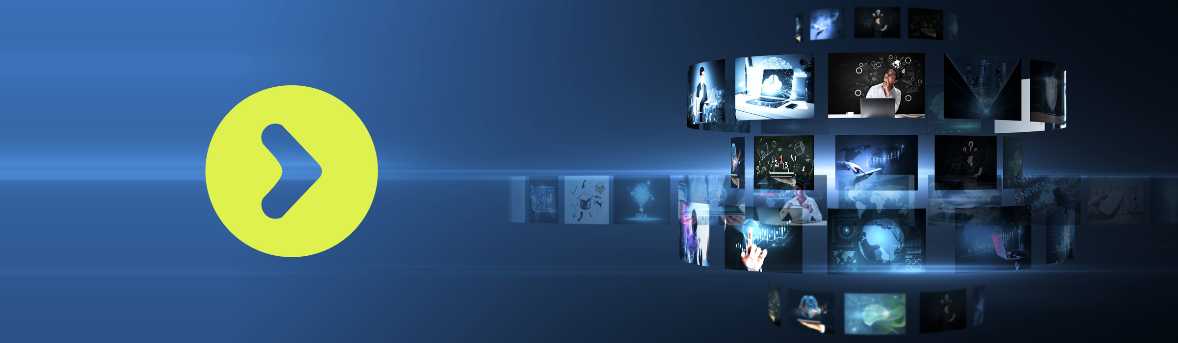 A wall of floating video screens, illustrating the Diskover Customer Connect session on data estate efficiency metrics