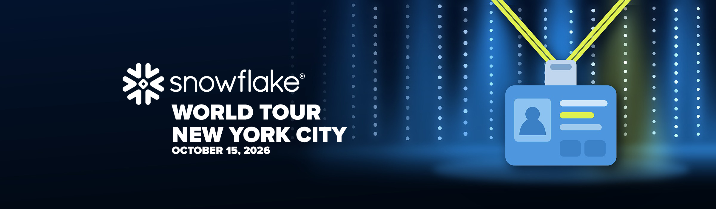 Diskover at Snowflake World Tour New York City, October 15 2026, event badge on a lanyard
