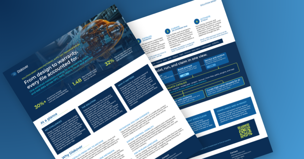 Diskover manufacturing, auto, and transportation solution brief: From design to warranty, every file accounted for.