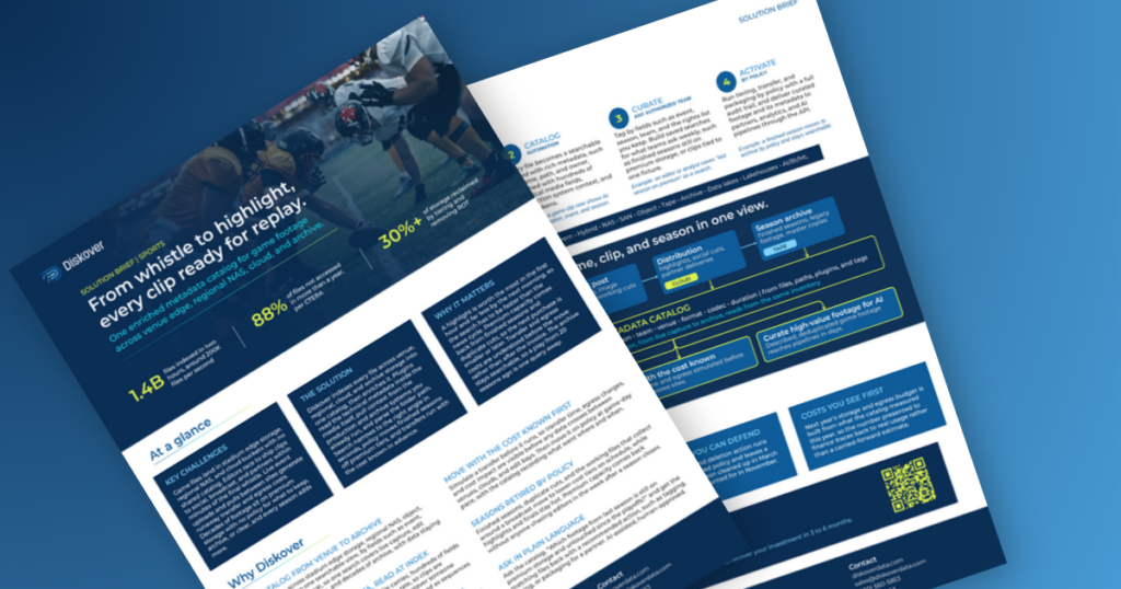 Diskover sports solution brief: From whistle to highlight, every clip ready for replay.