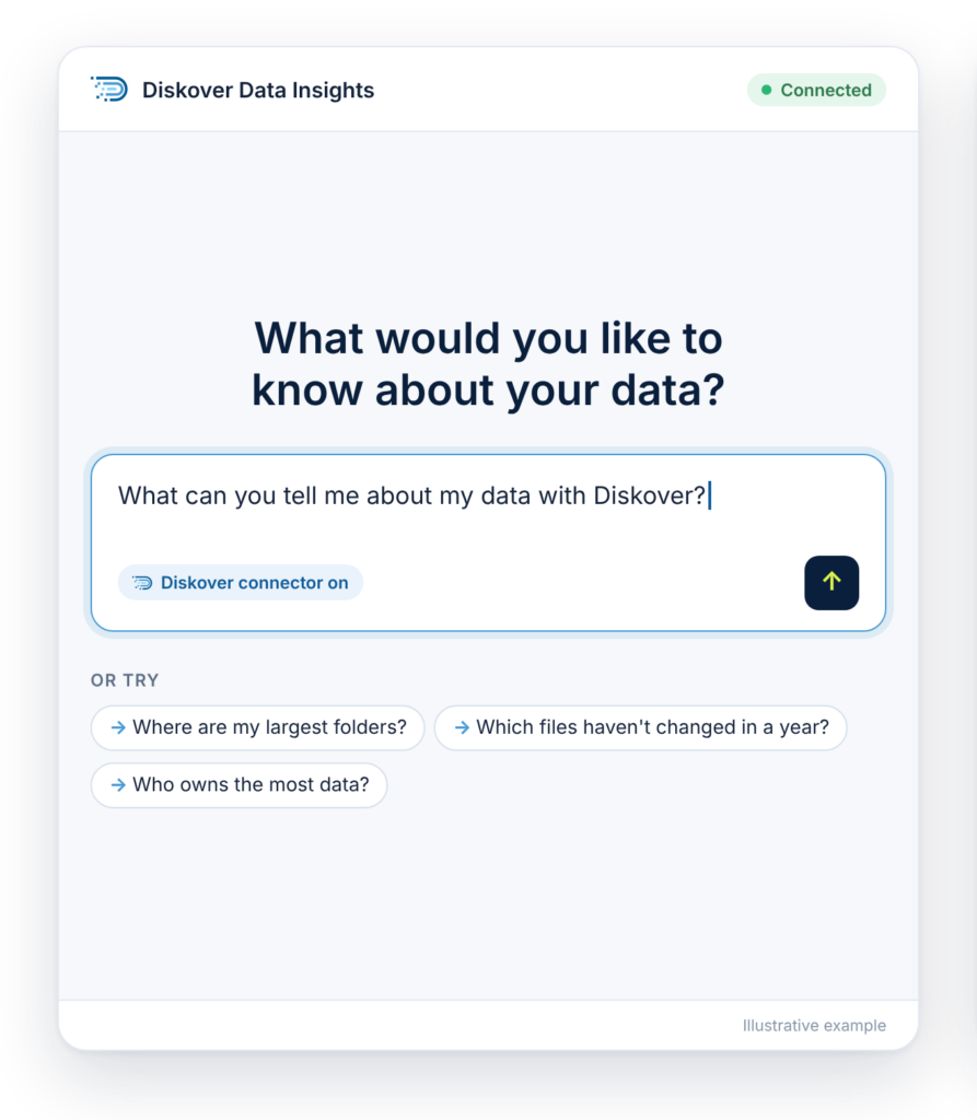 Asking an AI assistant connected to Diskover a plain-language question about your data