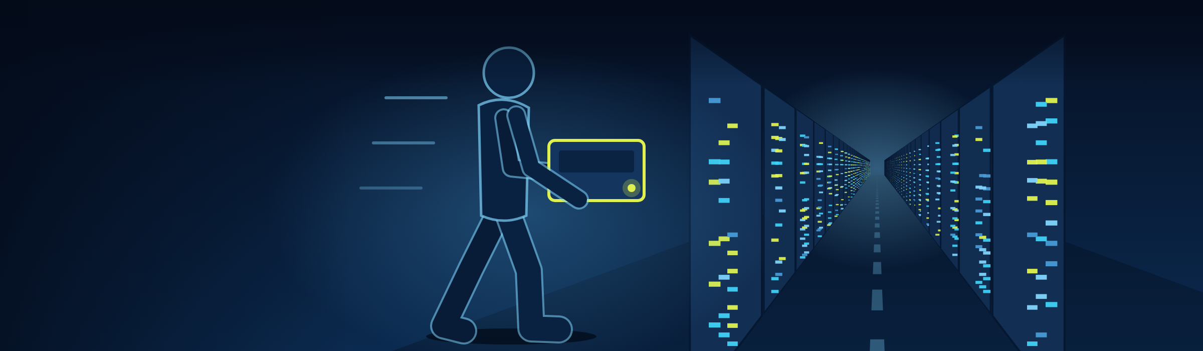 VFX storage then and now: a vintage hard drive and film reel in front of a modern server aisle